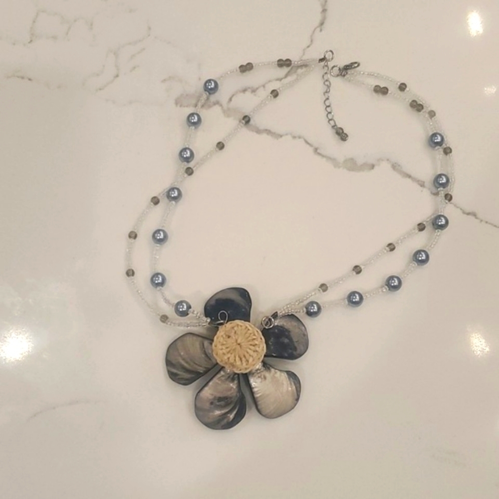 Handmade Shell Necklaces. Large Mother of Pearl Shell Flower Pendants reversible